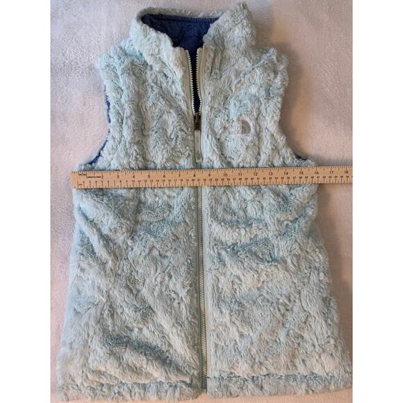 North Face Girls Blue Green Reversible Sherpa Vest Aqua Fleece Lined M 10 - Picture 9 of 11